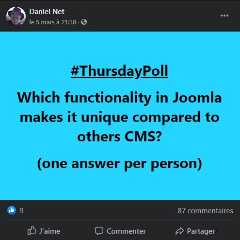 Facebook Pool about Joomla features - Joomla is an obvious choice