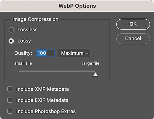 webp plugin options for Photoshop