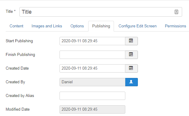 Upcoming articles Details on the publishing tab in Joomla backend