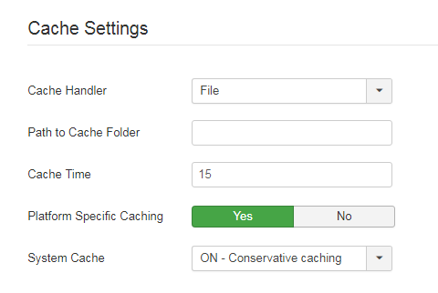 Joomla cache settings