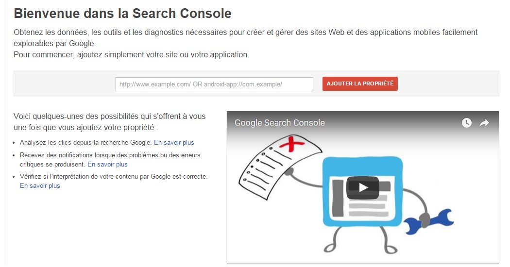 Créer un nouveau compte Google Search Console