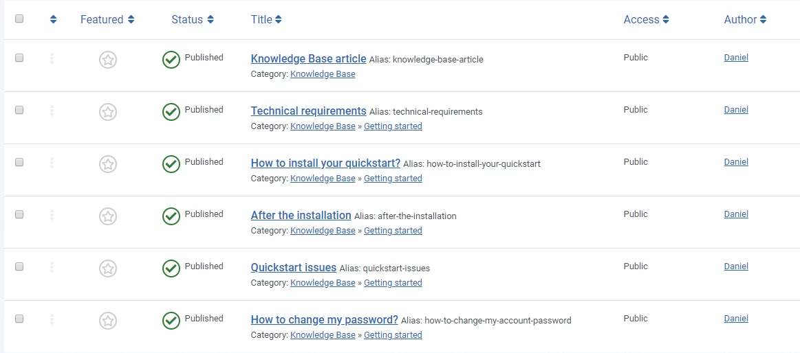 List of articles - Knowledge Base with Joomla