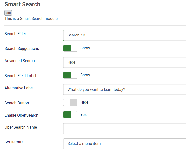 Joomla - Module smart search options