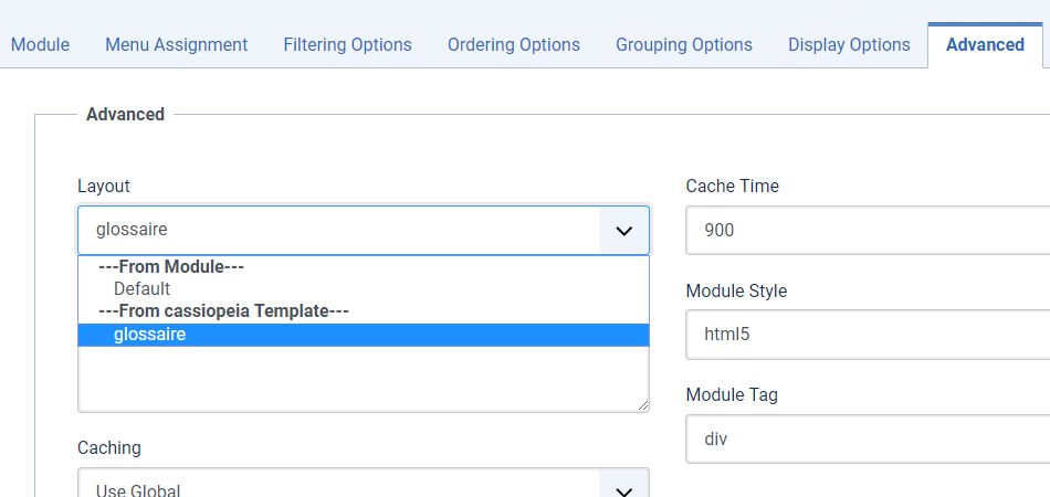 How to create a glossary with Joomla - Module parameter