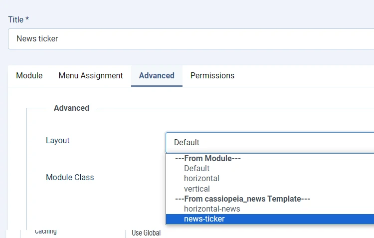 News ticker layout parameter