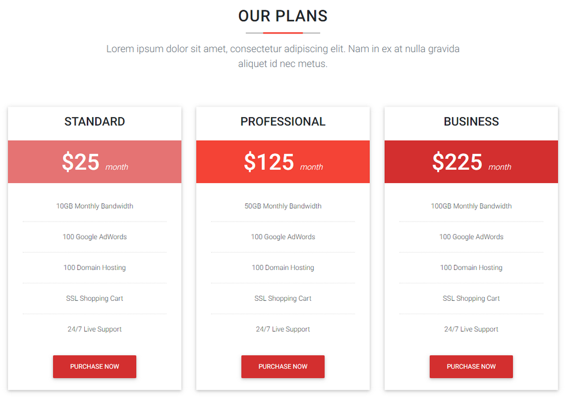 Preview Pricing Table
