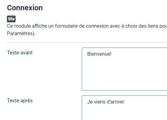 Textes du modules de connexion