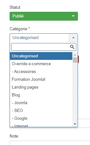 Choix catégories d'article dans Joomla 3 - Changer la catégorie d'un article